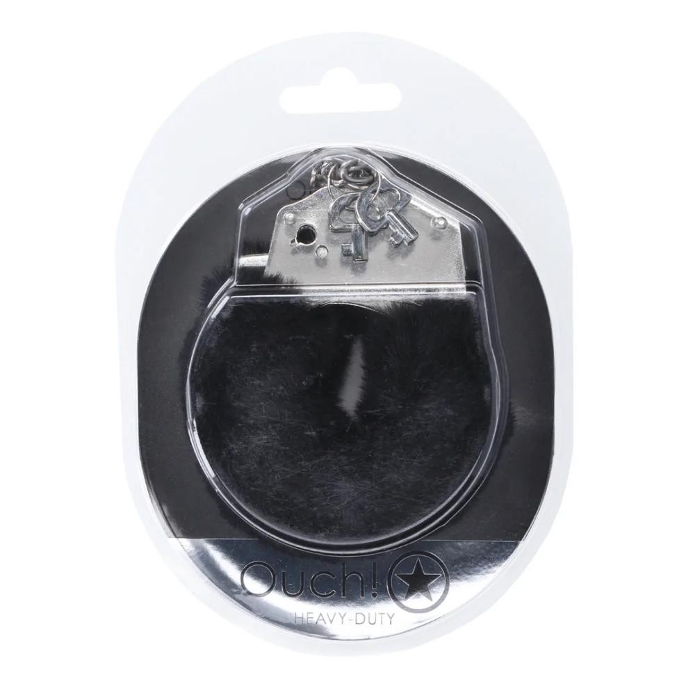 Enhance your intimate moments with these playful, Heavy-duty... Ouch - Heavy-Duty Fluffy Hand Cuffs - Black photo-2