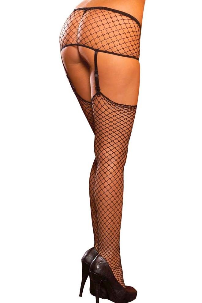 Risque and racy, this mini-skirt & thigh-high combo sets the... Hustler - Industrial Net Garter With Thigh High photo-2