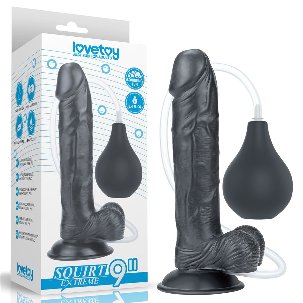 Enjoy lots of horny, squirting fun with this LoveToy squirt ... Lovetoy - 9" Squirt Extreme Dildo - Black photo-13