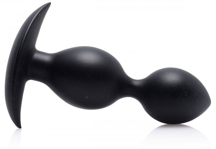 Interested in feeling something heavy shaking around in your... Master Series - Orbs Steel Weighted Duotone Silicone Anal Plug - Black photo-3