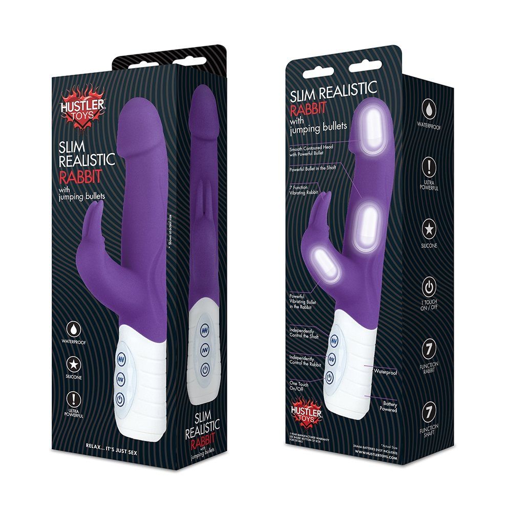 Hit all the right spots with the powerful yet petite Slim Re... Hustler - Slim Realistic Rabbit with Jumping Bullet - Purple photo-3