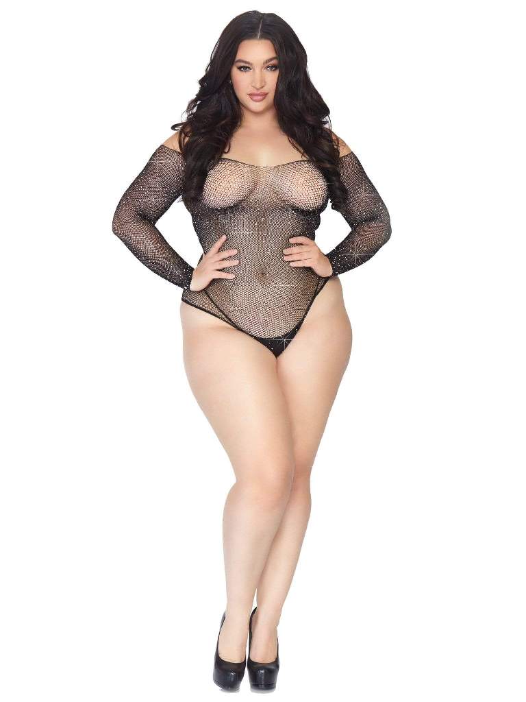 All eyes will be on you in this rhinestone fishnet bodysuit ... Leg Avenue - Rhinestone Fishnet Bodysuit - Black - 1X-2X photo-4