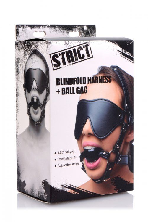 Take away two of your playthings most essential senses when ... Strict - Eye Mask Harness with Ball Gag - Black photo-3