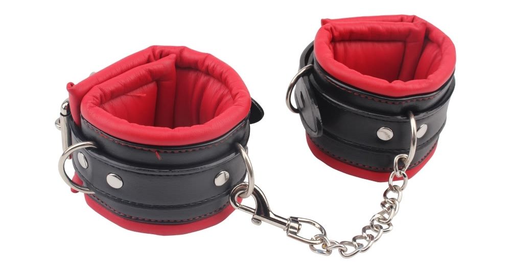Fasten Your Lover, Fully Adjustable to Fit, Easy-to-use Meta... Chisa - Super Soft Ankle Cuffs - Black & Red photo-2