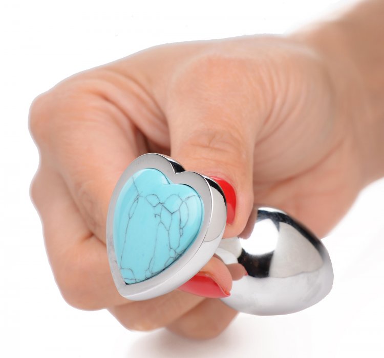 Revitalize your booty with the positive energy of this genui... Booty Sparks - Turquoise Heart Anal Plug S-size - Blue photo-2