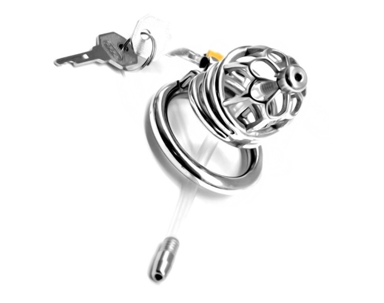 Total high: 58mm &n... FAAK - Chastity Cage 02 w Catheter 45mm - Silver photo-2