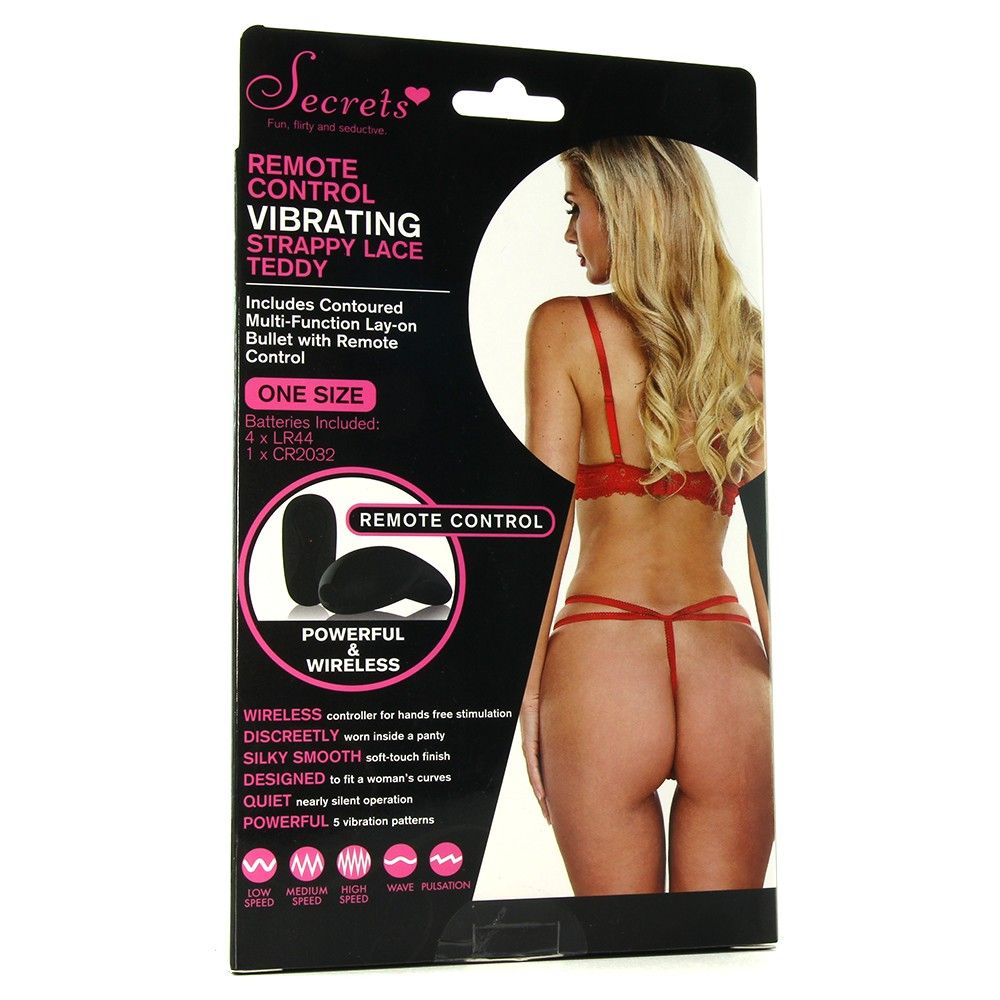 Deviously discreet, comfortable and flattering, the Secrets ... Secrets - Remote Control Vibrating Strappy Lace Teddy - Red photo-2
