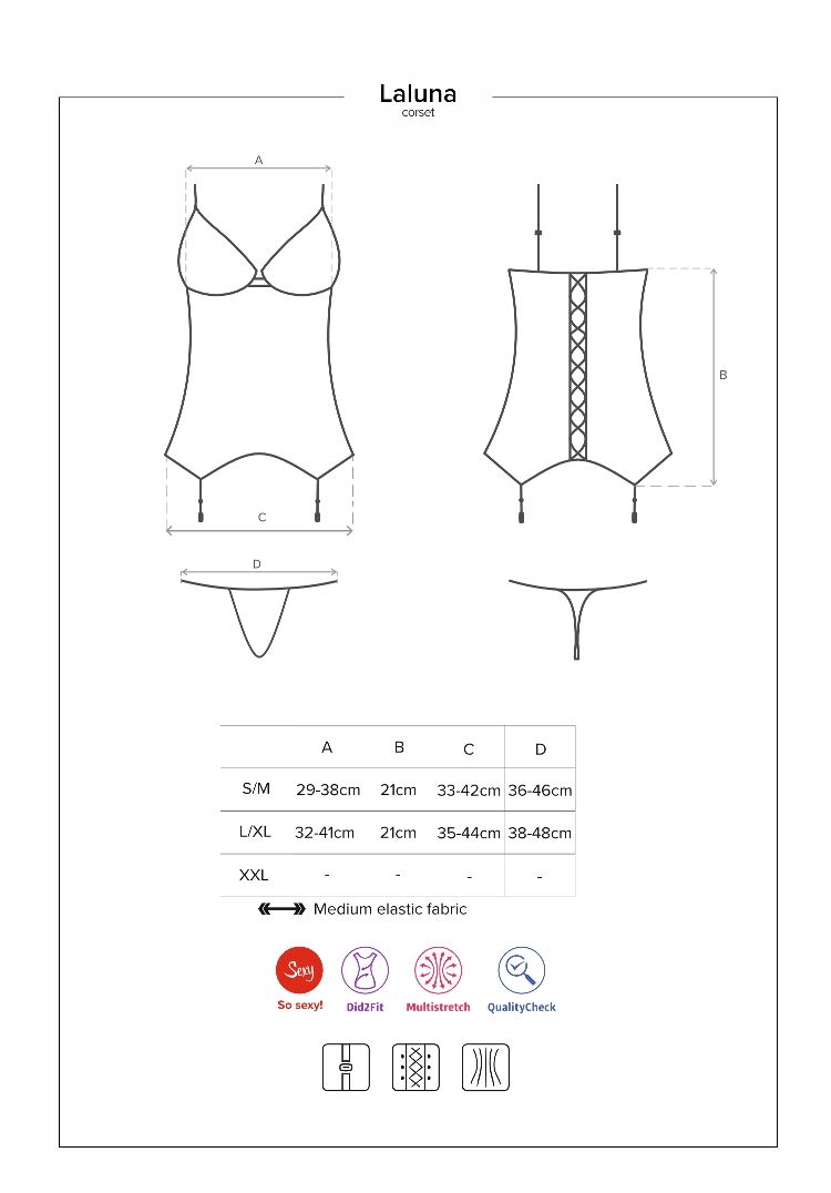 One – sexy straps. Two – gorgeous, glittery fabric. Three – ... Obsessive - Laluna Corset & Thong - Black - S/M photo-11