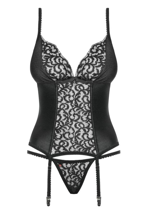 One – sexy straps. Two – gorgeous, glittery fabric. Three – ... Obsessive - Laluna Corset & Thong - Black - S/M photo-7