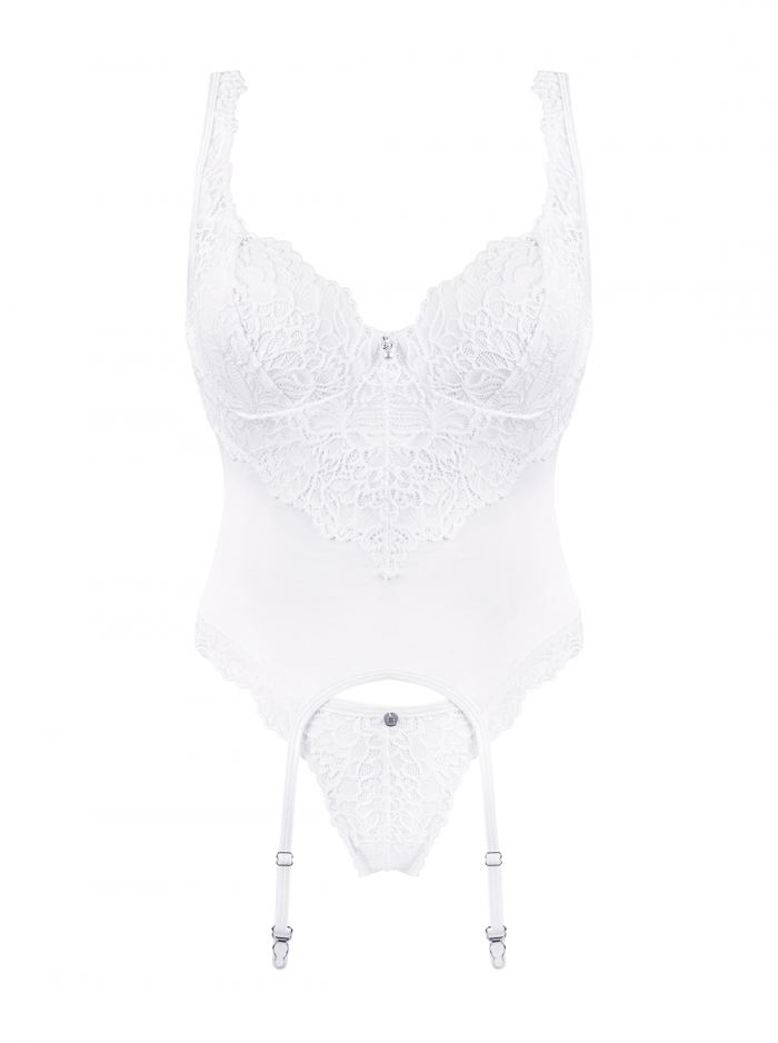 Classic lace, seductive binding and a refined cut – here’s a... Obsessive - Amor Blanco Corset & Thong - White - S/M photo-7