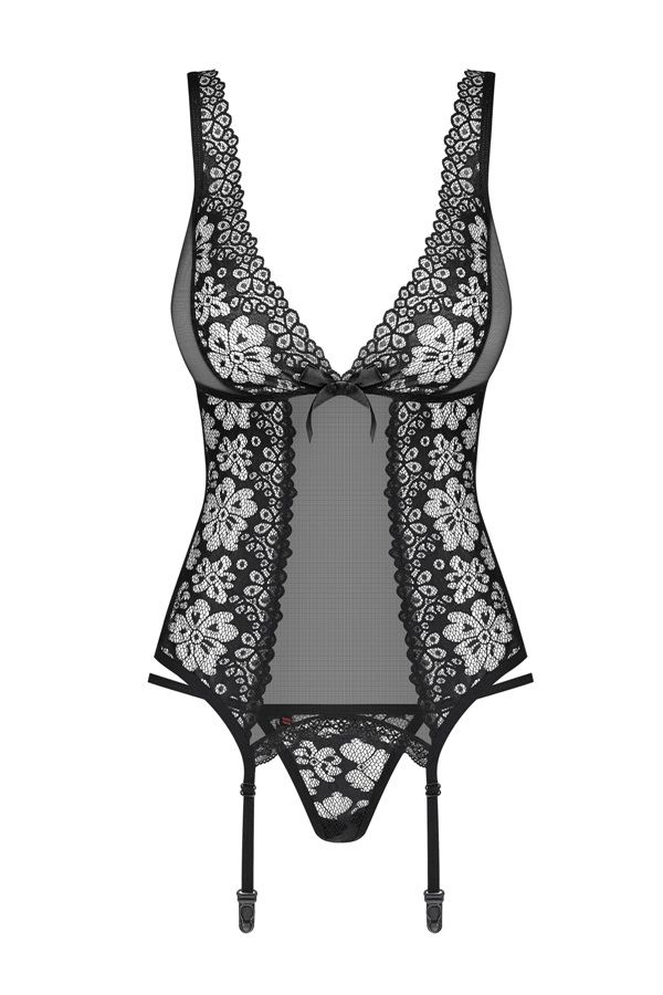 Beautiful temptress dressed in sexy flowers? That’s you babe... Obsessive - 856-COR-1 Corset & Thong - Black - S/M photo-7