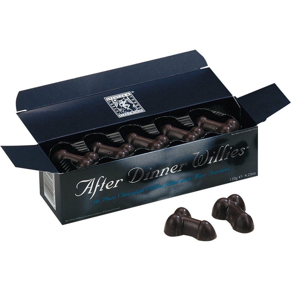 Box of 10 plain chocolate willies filled with Mint Fondant.
... Spencer&Fleetwood - After Dinner Willies photo-2