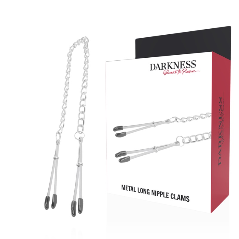 Darkness - Long Nipple Clamps w Chain - Silver photo-3