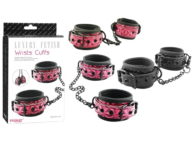 Luxurious designer PU on one side, soft fabric covered spong... Erokay - Pyramid Hand Cuffs - Red photo-3