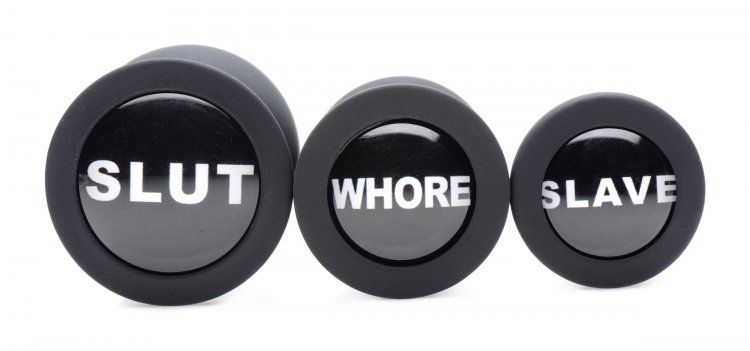 The Dirty Words Anal Plug set includes 3 different sizes of ... Master Series - Dirty Words Anal Plug Set - Black photo-4