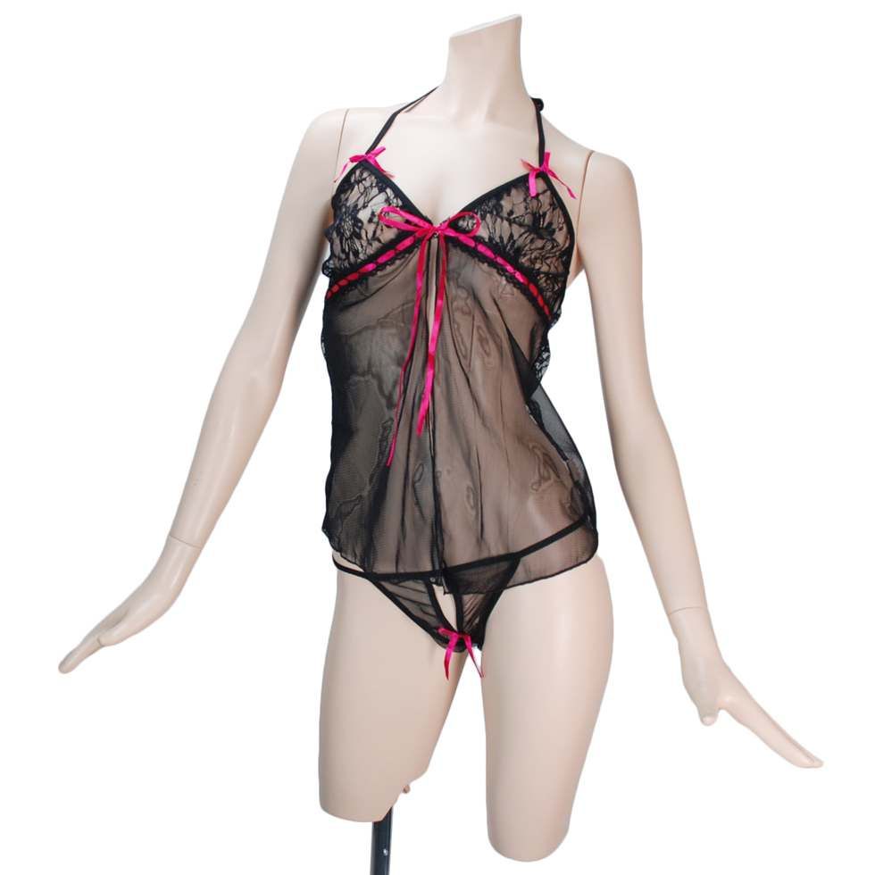 Bust part is race, best part is mesh,
While feeling differen... Costume Garden - GB-90 Vivid Ribbon Babydoll Negligee - Black photo-3