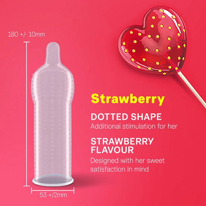 The Durex Strawberry Condoms are a new sensation to experien... Durex - Strawberry Flavoured Dotted 3's pack photo-2