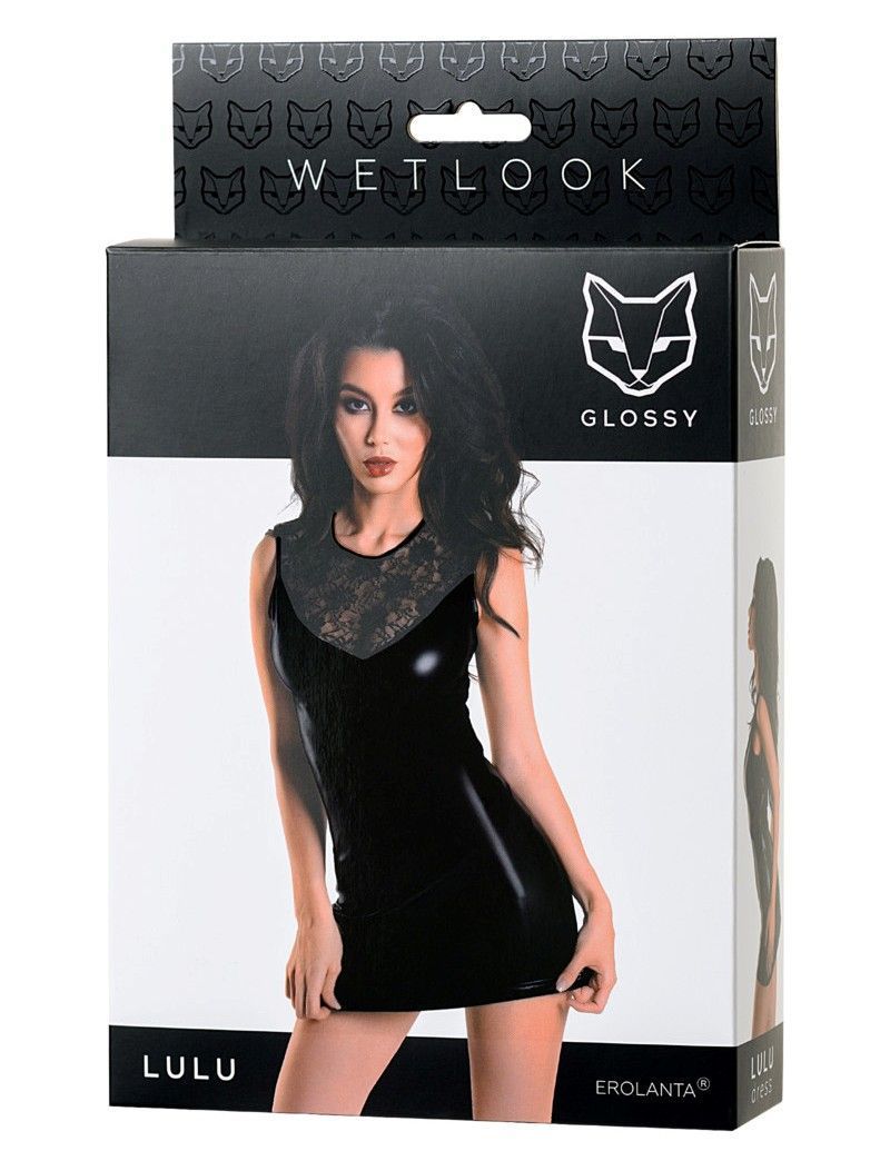 A shiny black Wetlook dress with lace inlays. The silhouette... Glossy - Lulu Wetlook Dress - Black - M photo-5