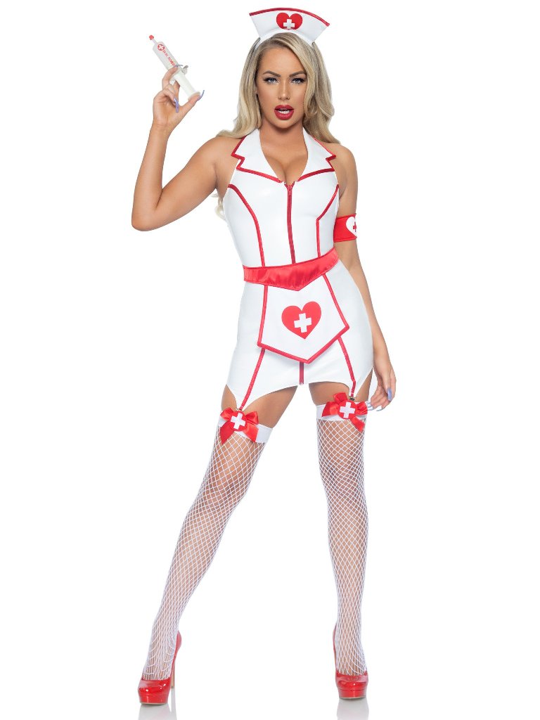 Get those pulses racing in the wickedly hot Leg Avenue 4-Pie... Leg Avenue - ER Hottie Nurse Vinyl Costume - White - M photo-3