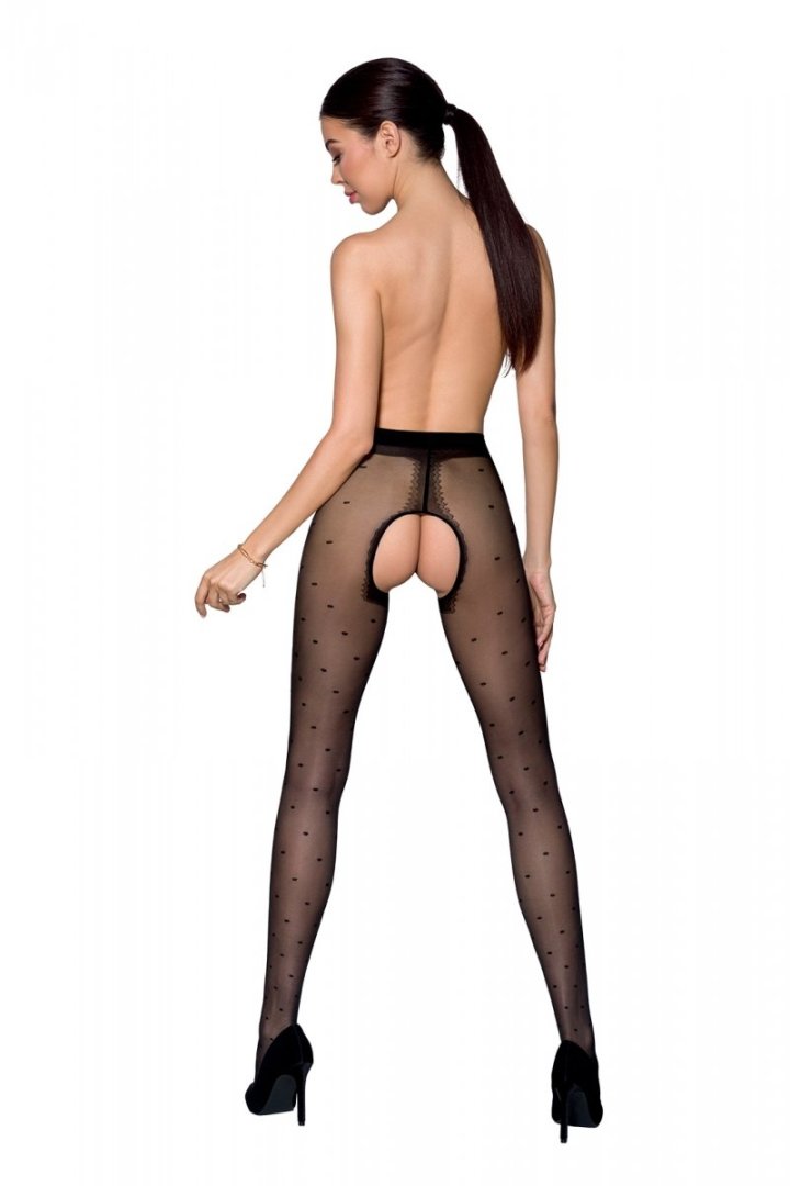 Elegant tights with a cut between the thighs and an interest... Passion - Tiopen 018 Pantyhose - Black - 1/2 photo-2