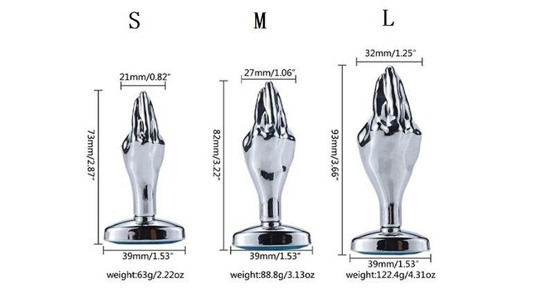 Silver palm anal plug with diamond oval bottom finished MT - Gem Anal Hand Plug S-size - Blue photo-9