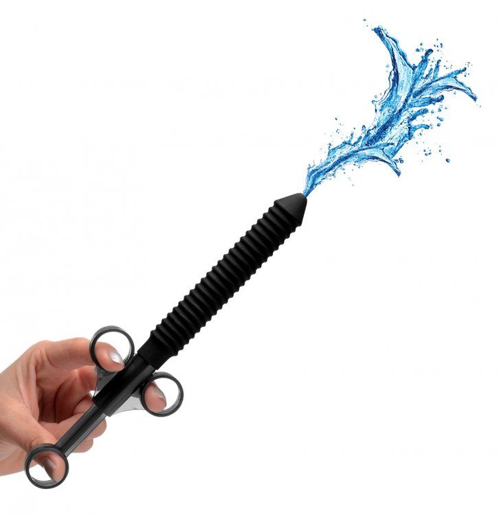 Make lubricant application feel even better with the many ri... CleanStream - Ribbed Silicone Lube Launcher - Black photo-2