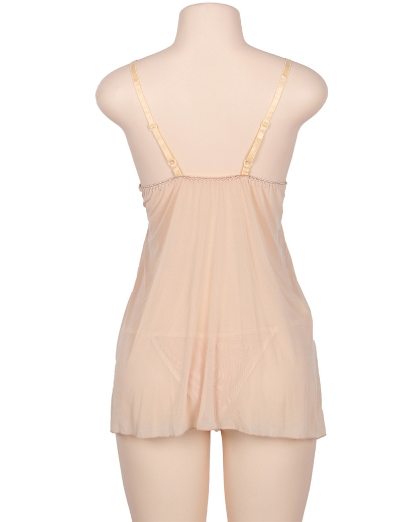 Elegant lingerie dress set with matching panties
Material&n... Ohyeah - Mesh Babydoll Set - Beige - M photo-6