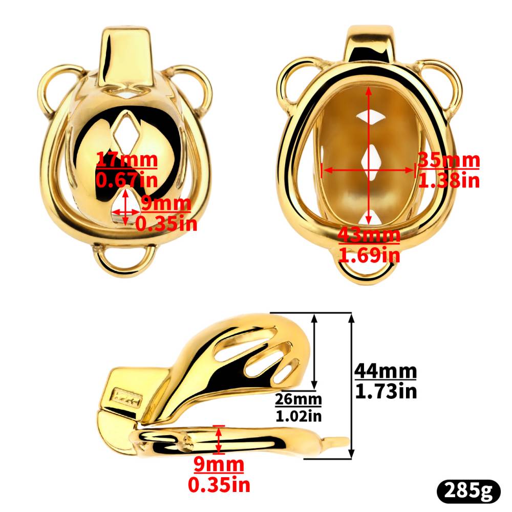 Wearable chastity lock belt with butt plug and cage
Materia... FAAK - Chastity Cage 184 w Belt & Plug - Gold photo-16