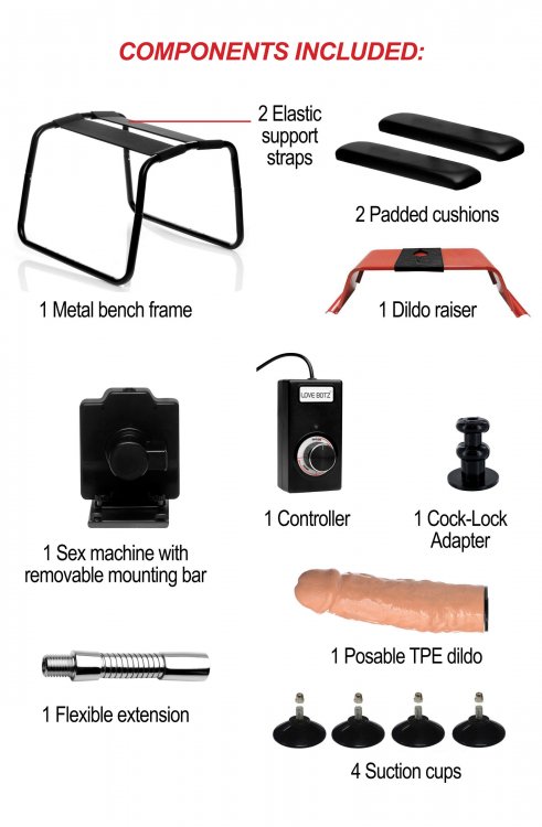 Choose between a bouncy seat, or a sturdy, cushioned seat...... LoveBotz - 4in1 Bangin Bench w Sex Machine photo-7