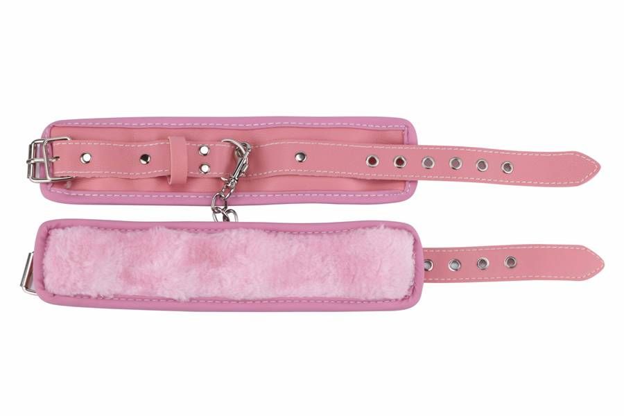 Material: PU Leather pink with pink edge sealing, pink fluff... MT - Slave Training Bondage Set - Fluff Pink photo-3