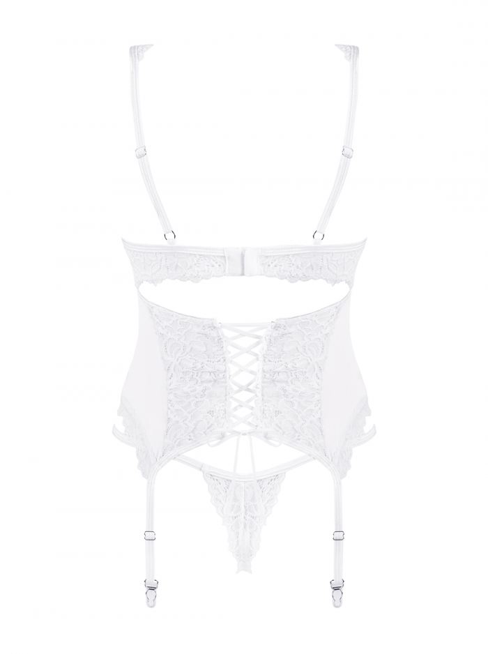 Classic lace, seductive binding and a refined cut – here’s a... Obsessive - Amor Blanco Corset & Thong - White - S/M photo-8