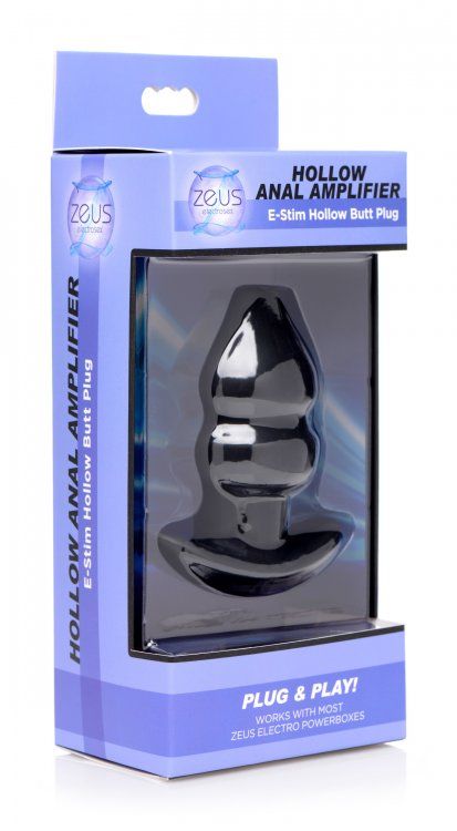Amplify your anal E-stim experience with this unique butt pl... Zeus Electrosex - Amplifier E-Stim Hollow Butt Plug - Black photo-7
