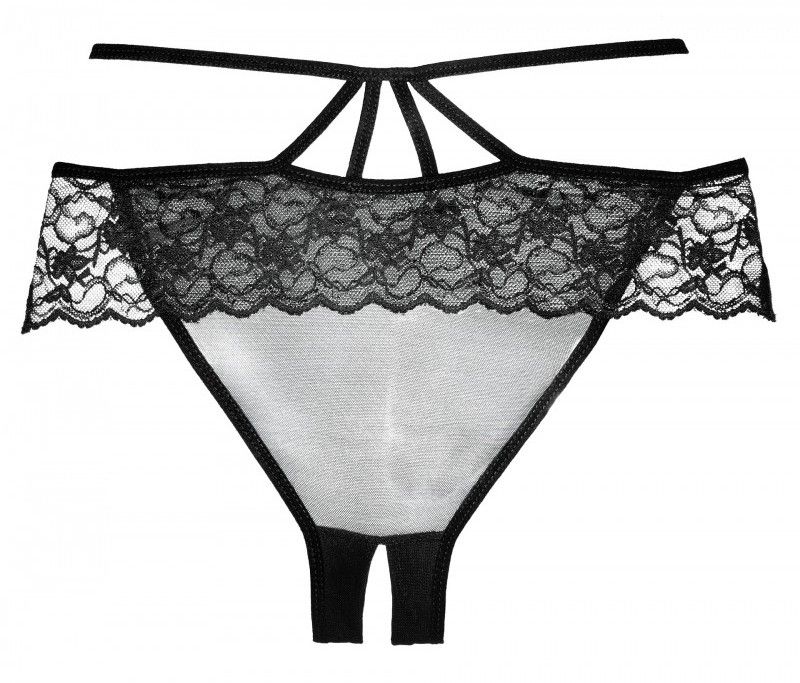 Crotchless sheer panty with a rhapsody of floating scalloped... Allure - Crotchless Angel Panty - Black photo-3