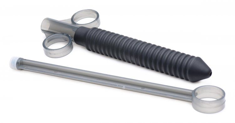 Make lubricant application feel even better with the many ri... CleanStream - Ribbed Silicone Lube Launcher - Black photo-6