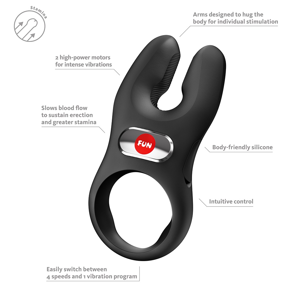 Fun Factory - Nos XL 震動陰莖環 - 黑色 照片-7