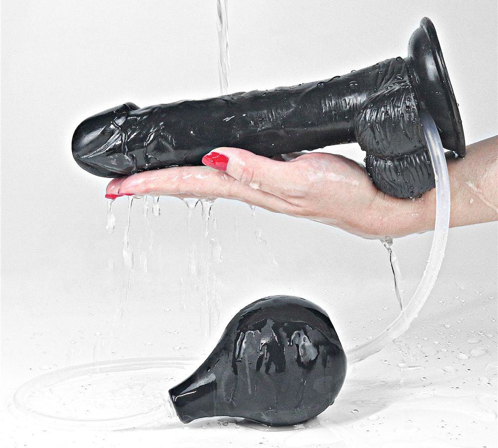 Enjoy lots of horny, squirting fun with this LoveToy squirt ... Lovetoy - 9" Squirt Extreme Dildo - Black photo-9