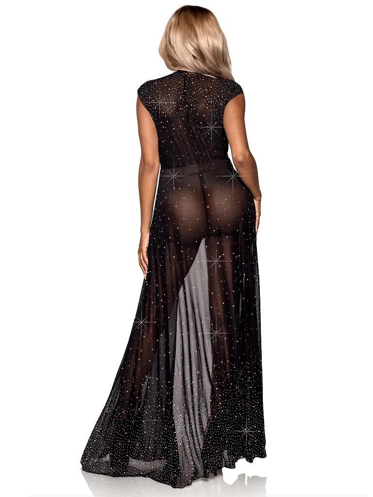 Create some drama with this iridescent rhinestone sheer robe... Leg Avenue - Shine With Me Robe - Black photo-2