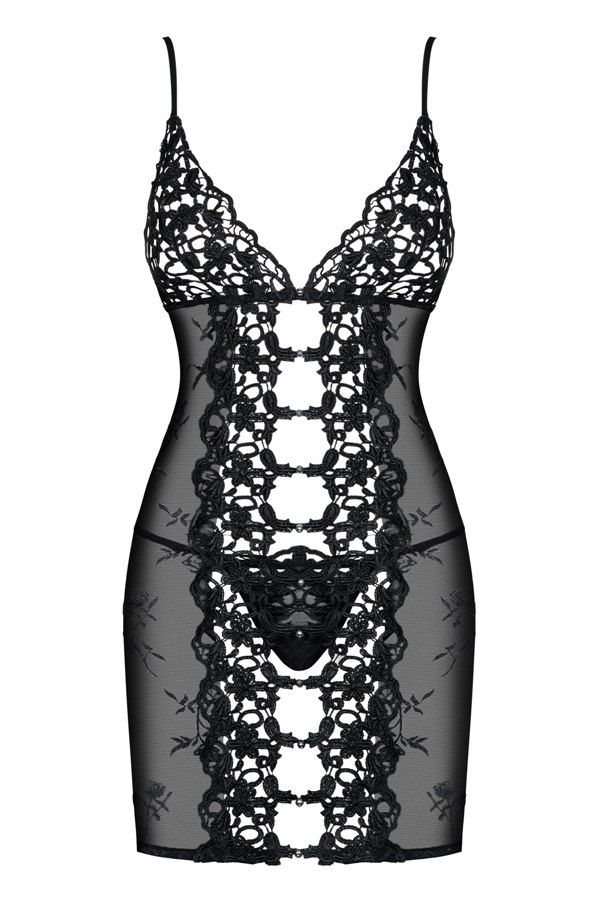Classy black colour combined with rich adornments. Sounds gr... Obsessive - Bride Chemise & Thong - Black - S/M photo-4