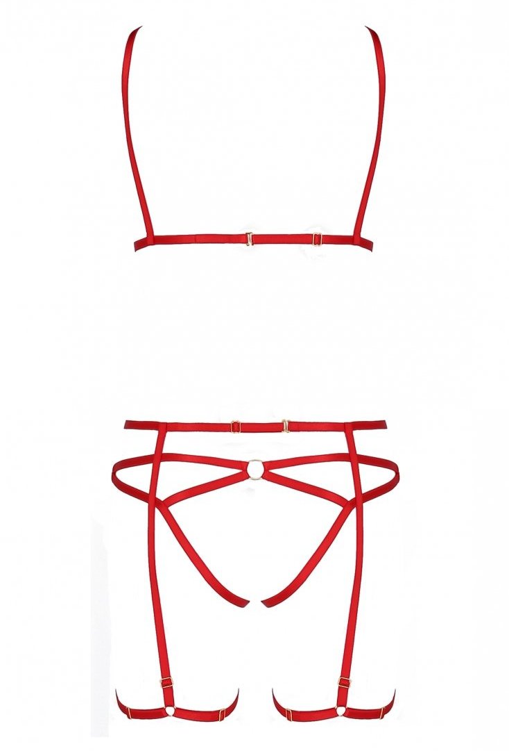 A fanciful set consisting of straps. Prudish? That is correc... Passion - Magali Set w Open Bra - Red - S/M photo-7