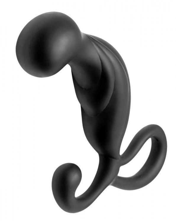 This bumpy silicone toy is body safe and curved to please. T... Prostatic Play - Pathfinder Silicone Prostate Plug w Angled Head - Black photo-2