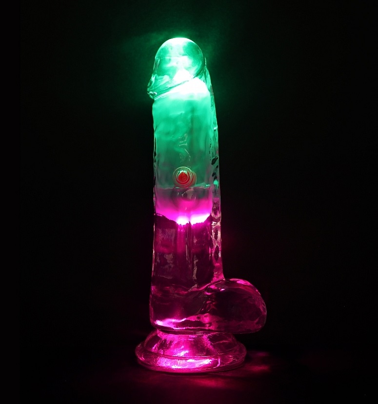 RealRock - 6" LED Vibro Dildo w Balls - Clear 照片-10