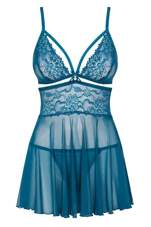 If you put on this babydoll in a magnetizing colour, you'... Obsessive - 838-BAB-6 Babydoll & Thong - Turquoise - S/M photo-7