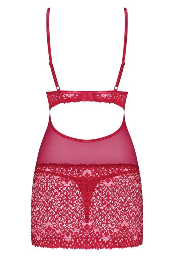 Something red, something only for you? Oh, maybe for him too... Obsessive - Lividia Chemise & Thong - Red - L/XL photo-9