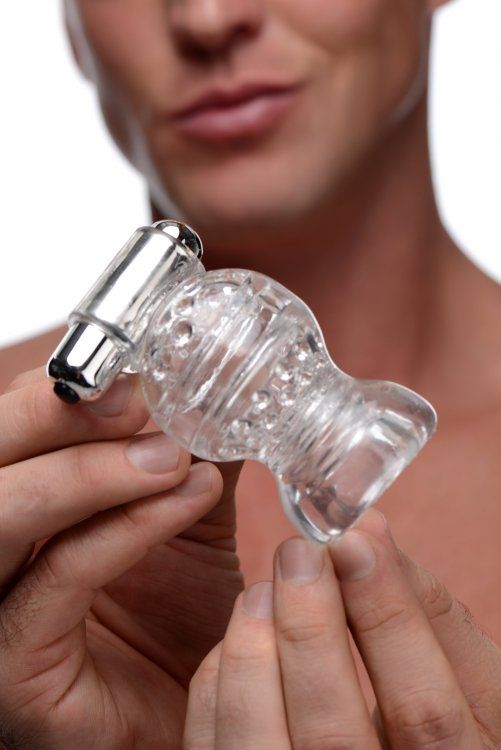Stretch this enticing jack off sleeve onto the head of your ... Trinity Vibes - Vibrating Penis Head Teaser - Clear photo-7