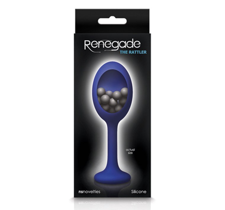 Encased inside a smooth silicone plug with a flared cherry-s... NS Novelties - Renegade Rattler Anal Plug - Blue photo-2