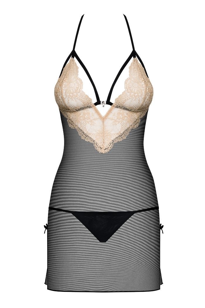 Beautiful lingerie that gives lots of pleasure? It’s just Bi... Obsessive - Bisquitta Chemise & Thong - Black - S/M photo-5