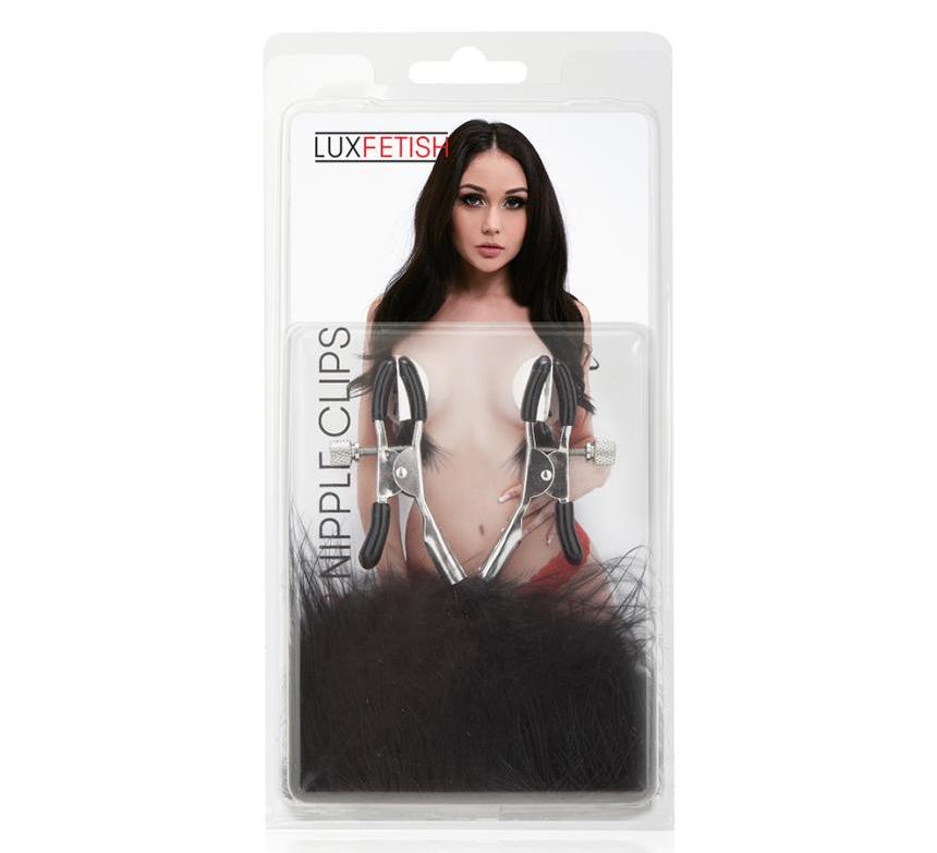 Enjoy the sensual tickling and teasing from soft feathers at... Lux Fetish - Feather Nipple Clamps - Black photo-5