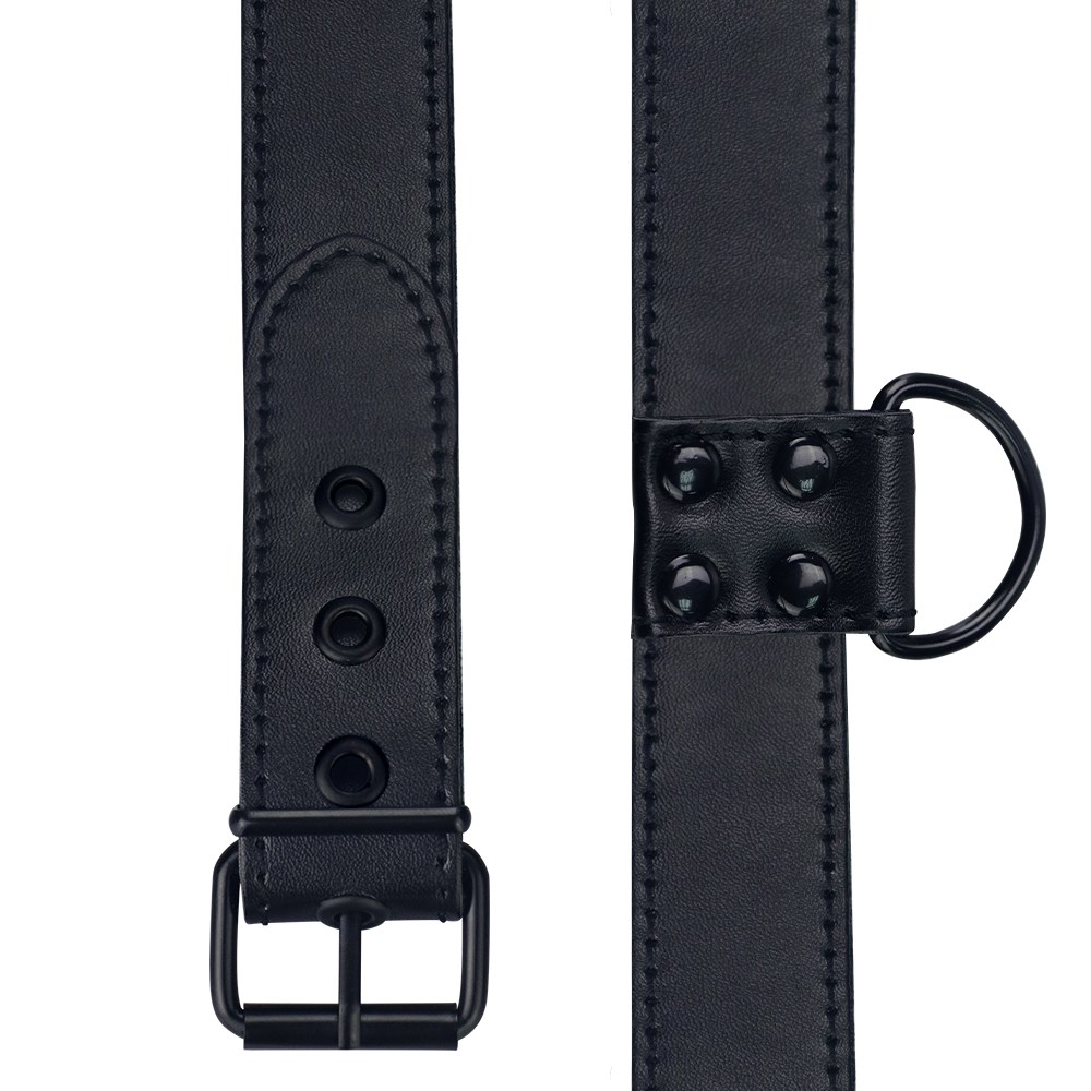 Stylish faux leather collar and lead set for animal-friendly... Lovetoy - Bondage Fetish Collar w Leash - Black photo-4
