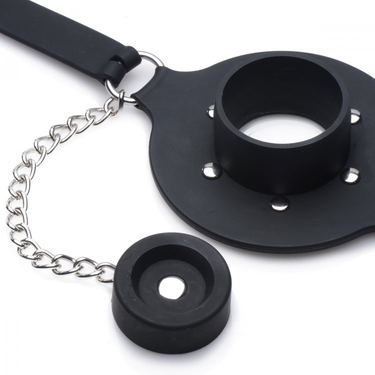 Plug up their pie hole with this unique silicone gag. Push t... Master Series - Pie Hole Feeding Gag - Black photo-4