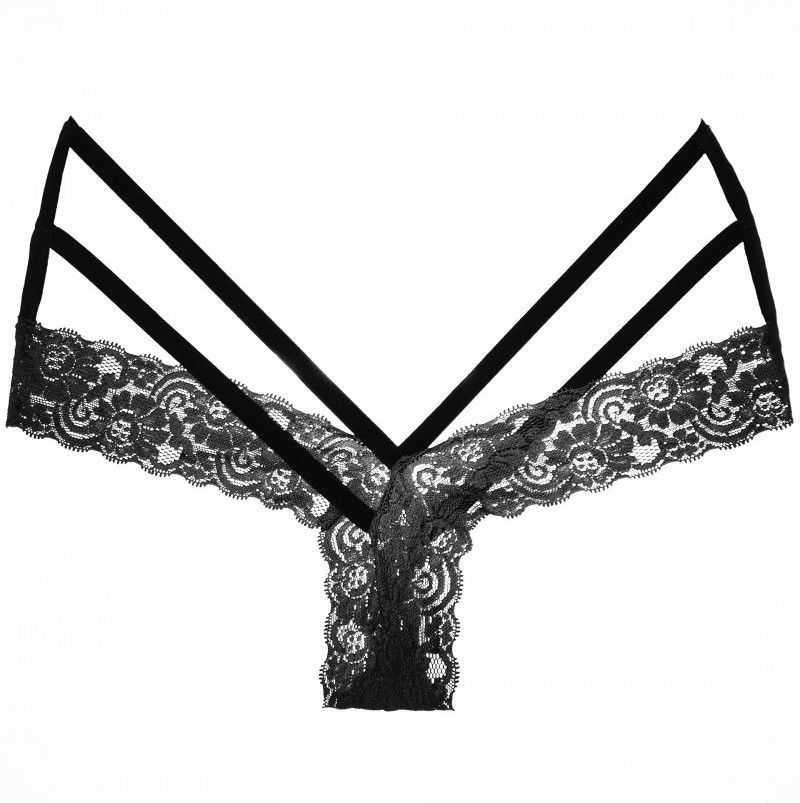 Edgy straps capture swirls of flowery lace in this playful G... Allure - Tangled Ecstasy Panty - Black photo-2